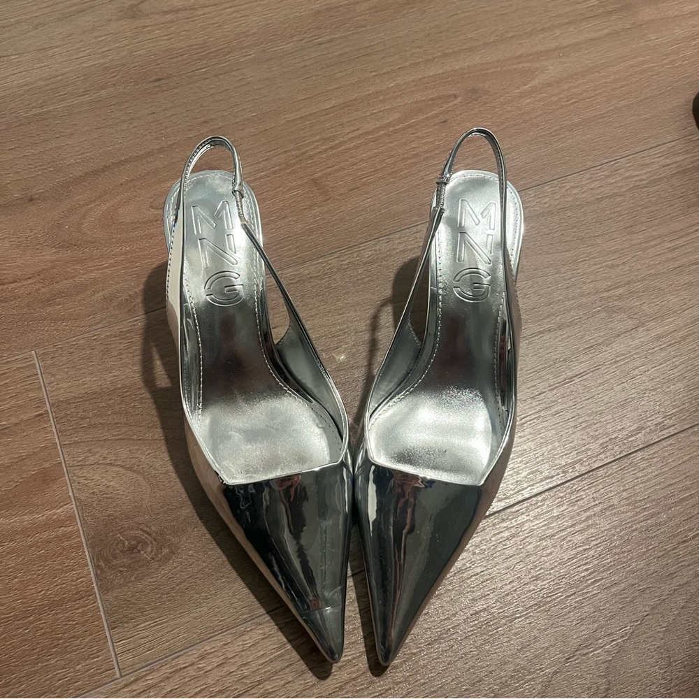 Mango Metallic Silver Pointed Heels